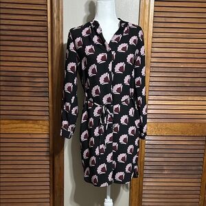 LOFT Floral Long Sleeve Dress in Black and Purple